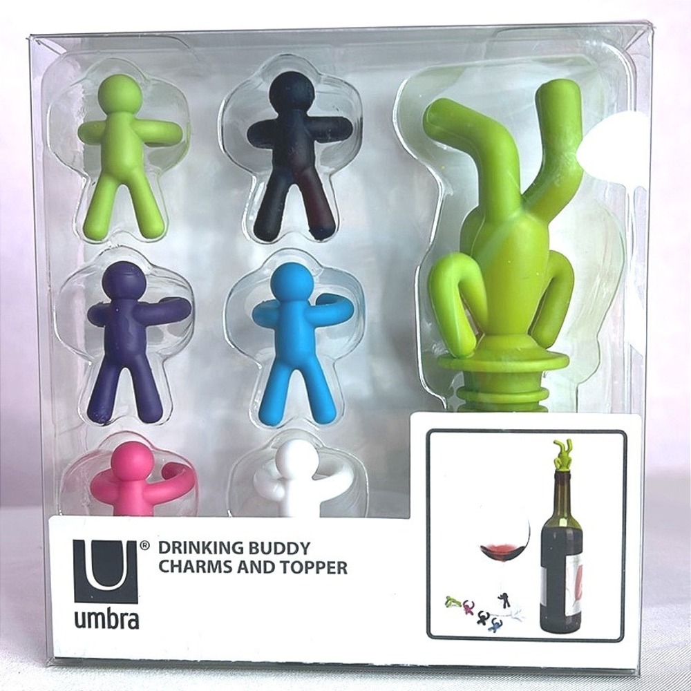 Umbra Drinking Buddy Wine Glass Charms Bottle Topper Set NWT